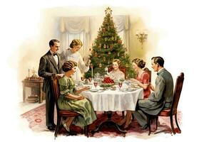 wijnoogst illustratie van een familie Kerstmis avondeten foto
