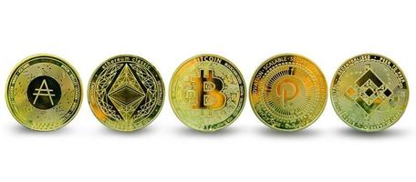 collectie fo gouden munt cryptocurrency geïsoleerd op een witte achtergrond