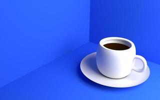 3d illustratie van witte koffiekop op de blauwe achtergrond foto