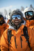 groep van jong mensen Aan skiën, gemaakt met generatief ai foto