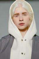mooi albino meisje met wit huid, natuurlijk lippen en wit haar- foto