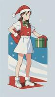 schattig tiener meisje vervelend Kerstmis kostuum net zo de kerstman anime stijl foto