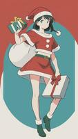 schattig tiener meisje vervelend Kerstmis kostuum net zo de kerstman anime stijl foto