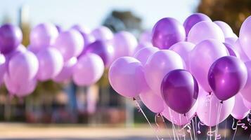 Purper ballonnen vrijlating Bij epilepsie bewustzijn evenement achtergrond met leeg ruimte voor tekst foto