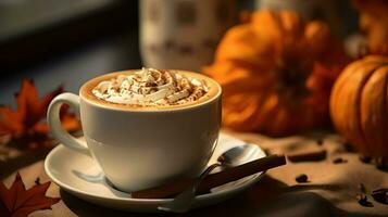pompoen kruid latte, bevroren koffie achtergrond foto, generatief ai foto