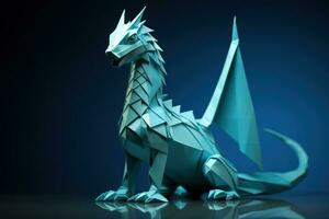 origami draak symboliserend nieuw jaren vernieuwing geïsoleerd Aan een hemelsblauw helling achtergrond foto