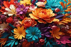 kleurrijk bloemen zijn geregeld in een vaas ai generatief foto