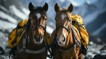 sar pony's Aan alpine redden missie achtergrond met leeg ruimte voor tekst foto