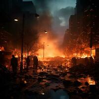 Arabisch-Israëlisch oorlog, explosies in de stad Bij nacht, explosies in Palestina - ai gegenereerd beeld foto
