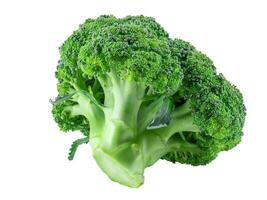 groen broccoli geïsoleerd Aan wit achtergrond met kopiëren ruimte voor tekst of afbeeldingen. eetbaar groente met groot bloeiend hoofd. kant visie. detailopname. foto