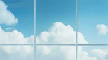 illustratie van blauw lucht met wolken drijvend in de venster - generatief ai foto