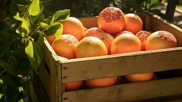 vers geplukt druif fruit van tuin geplaatst in de dozen. generatief ai foto