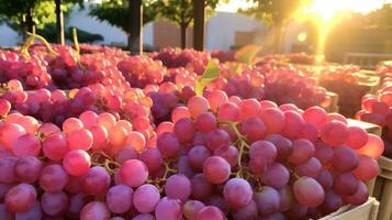 vers geplukt druif fruit van tuin geplaatst in de dozen. generatief ai foto