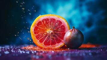 foto van erbis fruit voor de helft tegen een kleurrijk abstract achtergrond. generatief ai