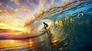 surfers vangen golven. generatief ai foto