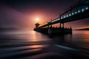 een lang blootstelling fotograaf van een brug over- water. ai-gegenereerd foto