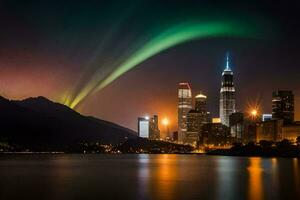 de Aurora vervelen lichten omhoog de lucht over- hong kong. ai-gegenereerd foto