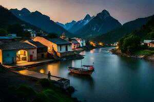 de dorp van yangtze rivier, China. ai-gegenereerd foto