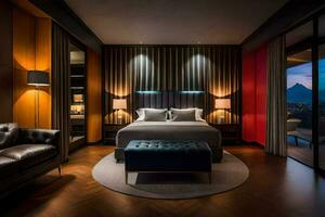 een bed of bedden in een kamer Bij hotel la paloma. ai-gegenereerd foto