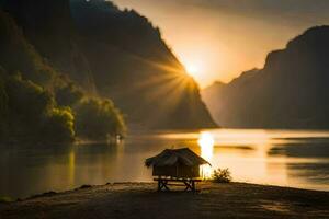 de zon stijgt over- de bergen in Vietnam. ai-gegenereerd foto