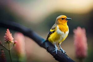 foto behang vogel, de lucht, bloemen, de zon, de vogel, de vogel, de. ai-gegenereerd