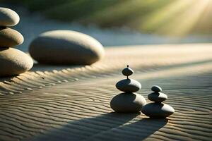 zen stenen in de zand. ai-gegenereerd foto