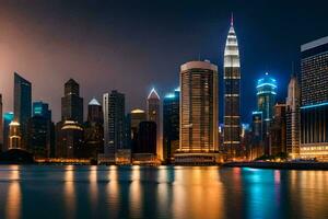 de stad horizon Bij nacht in Singapore. ai-gegenereerd foto