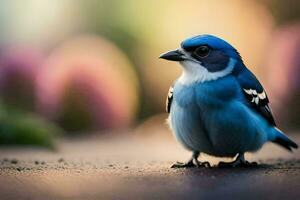 een blauw vogel met wit vlekken Aan haar Vleugels. ai-gegenereerd foto