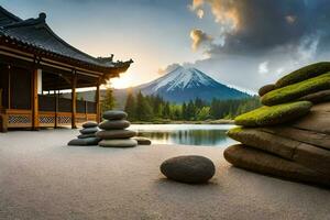 de Japans tuin in de bergen. ai-gegenereerd foto