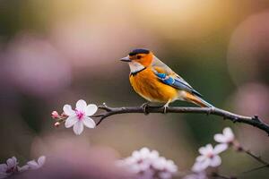 foto behang de vogel, bloemen, lente, de vogel, lente, de vogel, lente,. ai-gegenereerd