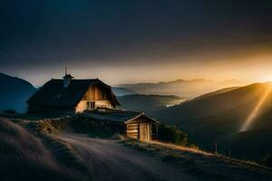 foto behang de lucht, bergen, zonsopkomst, de zon, de bergen, de zon, de. ai-gegenereerd