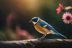 foto behang vogel, de zon, bloemen, de vogel, de vogel, de vogel, de. ai-gegenereerd