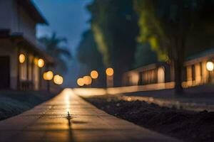 een lang blootstelling foto van een straat Bij nacht. ai-gegenereerd