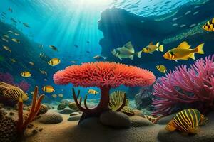 een koraal rif met vis en een anemoon. ai-gegenereerd foto