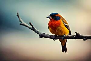 een kleurrijk vogel zit Aan een Afdeling. ai-gegenereerd foto