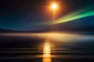 een lang blootstelling fotograaf van de Aurora borealis. ai-gegenereerd foto
