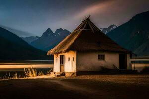 een klein hut in de midden- van de woestijn. ai-gegenereerd foto