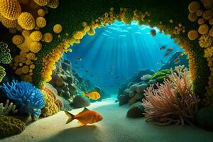 een koraal rif met vis en koralen. ai-gegenereerd foto
