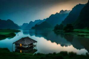 de huis Aan de water. ai-gegenereerd foto