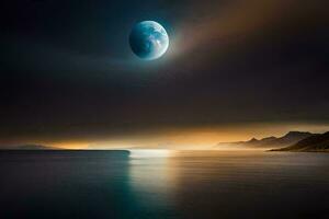 de maan is gezien over- de oceaan in deze foto. ai-gegenereerd foto