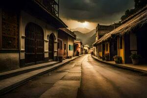 een straat in de dorp van Vietnam. ai-gegenereerd foto