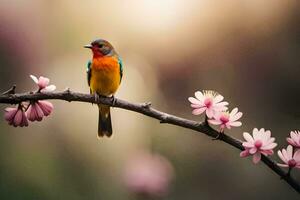 foto behang vogel, de zon, bloemen, de vogel, de vogel, de vogel, de. ai-gegenereerd