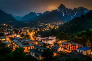 foto behang de lucht, bergen, nacht, de stad, China, de bergen, de. ai-gegenereerd