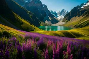 de mooi landschap van de bergen en de meer. ai-gegenereerd foto