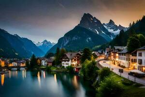 foto behang de lucht, bergen, water, bergen, Zwitserland, de Alpen, zw. ai-gegenereerd