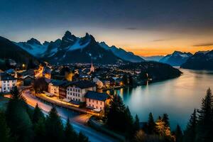 de stad- van Lotharingen, Zwitserland Bij zonsondergang. ai-gegenereerd foto