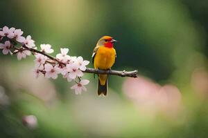 foto behang vogel, de bloemen, de boom, de vogel, de vogel, de vogel,. ai-gegenereerd