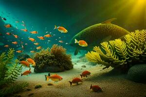 foto behang zee, koraal, vis, koraal rif, vis, koraal rif, vis, koraal. ai-gegenereerd