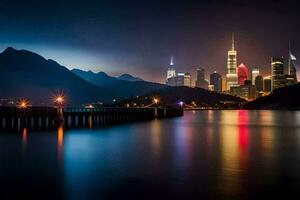 de stad lichten van hong Kong Bij nacht. ai-gegenereerd foto