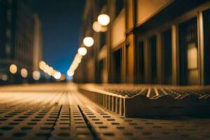 een stad straat Bij nacht met lichten Aan de grond. ai-gegenereerd foto